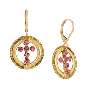 Symbols of Faith 14kt. Gold-Dipped Crystal Cross Hoop Earrings