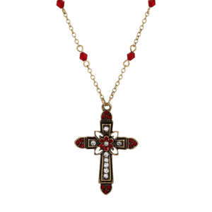 Symbols of Faith Center Flower Crystal Cross Bead Chain Necklace