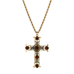 Symbols of Faith Gold-Tone Cross Clear Crystal & Bead Necklace