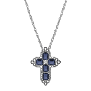 Symbols of Faith Pewter Rectangluar Crystal Cross Chain Necklace