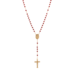 Symbols of Faith Gold-Tone Red Bead Our Lady of Guadalupe Rosary