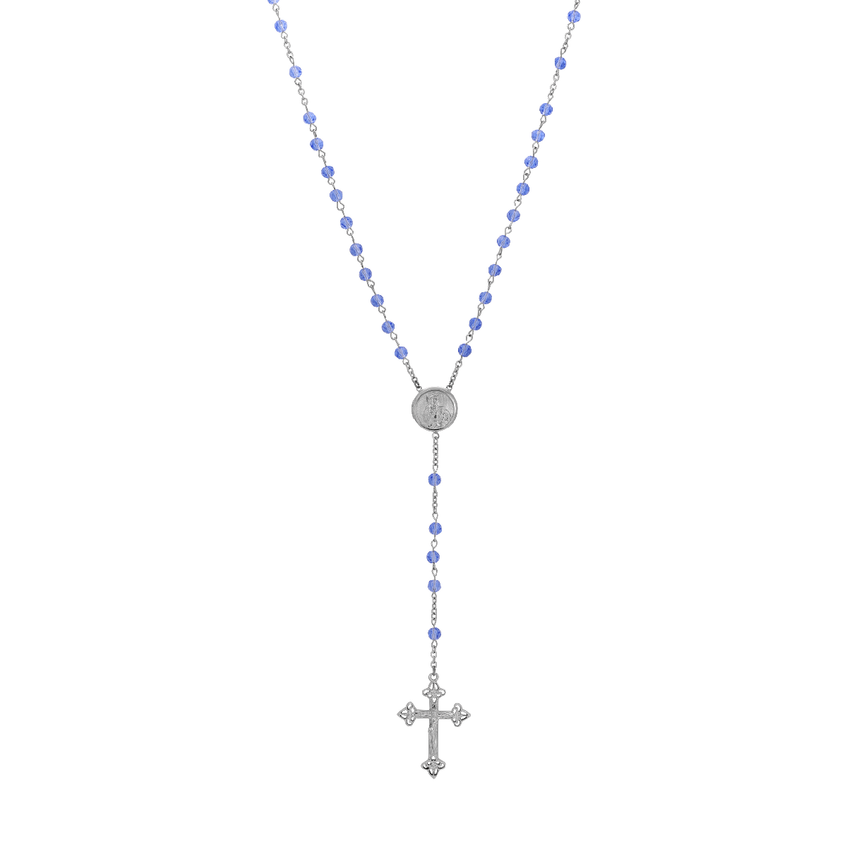 Symbols of Faith Blue Bead Virgin Mary Child Locket Rosary 60$