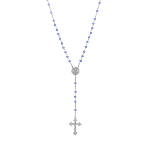 Symbols of Faith Blue Bead Virgin Mary & Child Locket Rosary