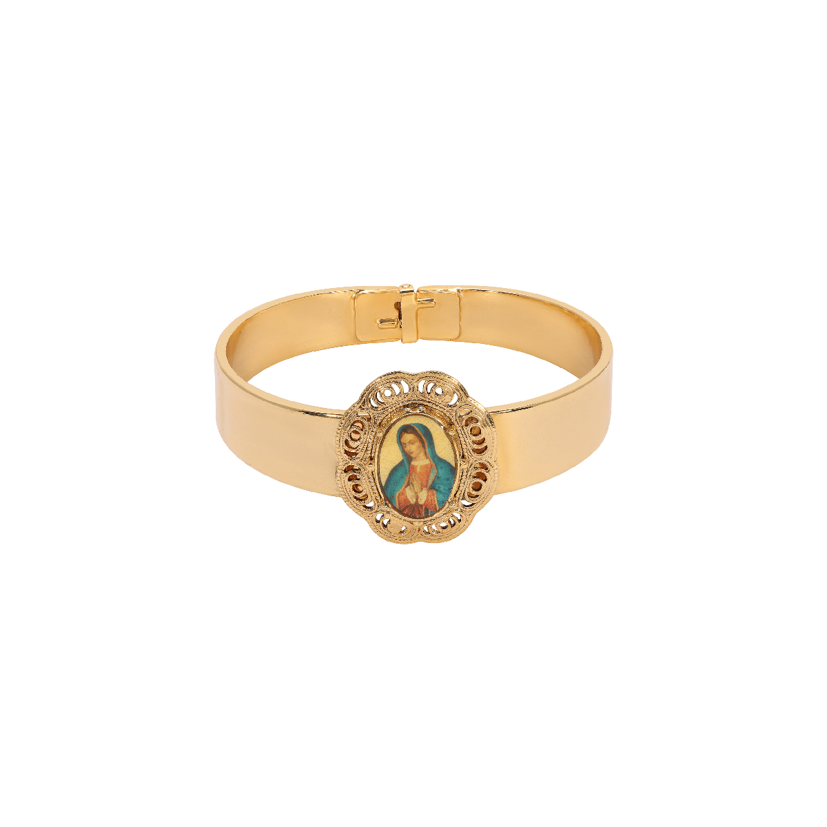 Symbols of Faith Gold-Tone Oval Virgin Mary Decal Bracelet