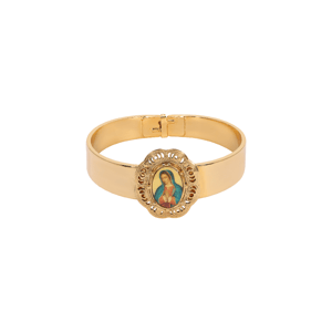 Symbols of Faith Gold-Tone Oval Virgin Mary Decal Bracelet