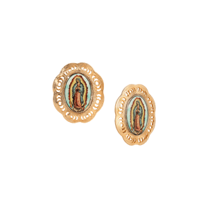 Symbols of Faith Gold-Tone Our Lady of Guadalupe Clip Earrings