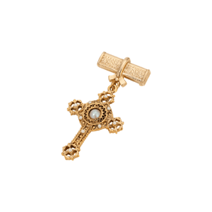 Symbols of Faith Gold-Tone Center Faux Pearl Cross Pin