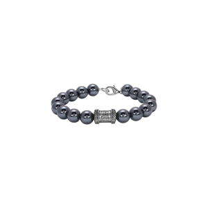 Symbols of Faith Silver Tone Black Pearl & Prayer Bead Bracelet