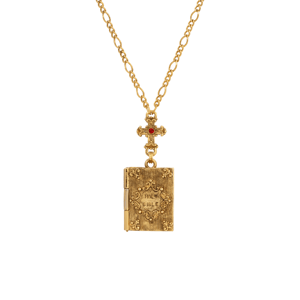 Symbols of Faith Gold Cross & Bible Locket Holy Family Necklace