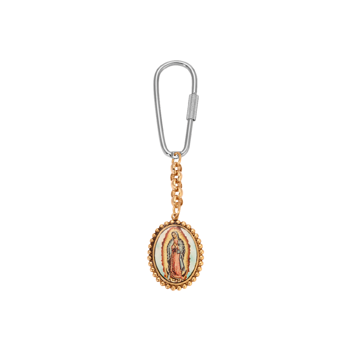 Symbols of Faith Silver Gold Tone Oval Lady Of Guadalupe Decal Key Chain - Yellow