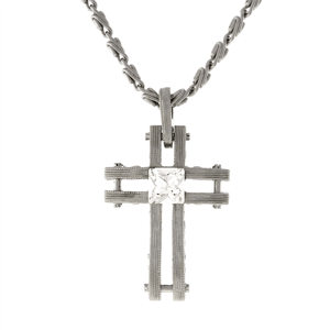 Symbols of Faith Silver-Tone Crystal Cross Necklace