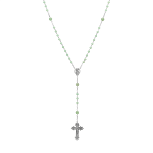 Symbols of Faith Silver-tone Beaded Crucifix Rosary - Green