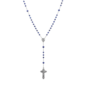 Symbols of Faith Silver-tone Beaded Crucifix Rosary - Blue