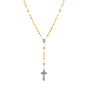 Symbols of Faith Silver-tone Beaded Crucifix Rosary - Yellow