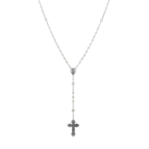 Symbols of Faith Silver-tone Beaded Crucifix Rosary - Silver