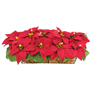Puleo International 24in. Pre-Lit Red Poinsettia Window Box Decor