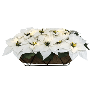 Puleo International Pre-Lit White Poinsettia Window Box Decor