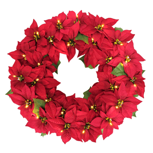 Puleo International 24in. Pre-Lit Red Poinsettia Wreath