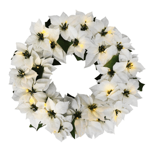 Puleo International 24in. Pre-Lit White Poinsettia Wreath