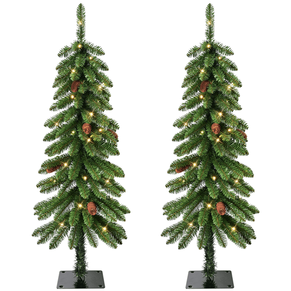 Puleo International 4ft Pre-Lit Alpine Christmas Trees - Set of 2