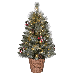 Puleo International 3ft. Pre-Lit Snowy Christmas Tree in Basket
