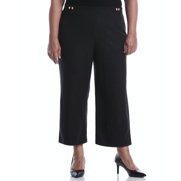 Plus Size Rafaella(R) Button Tab Cropped Wide Leg Ponte Pants