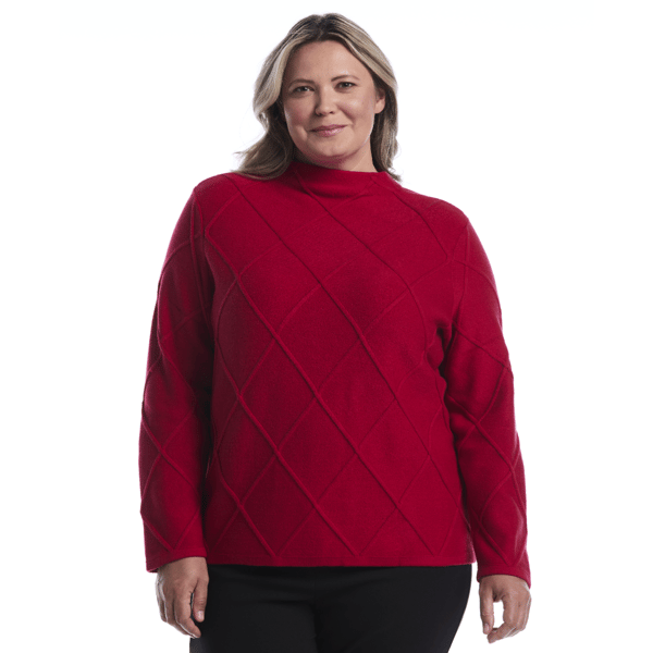 Plus Size Rafaella(R) Diamond Stitch Mock Neck Sweater