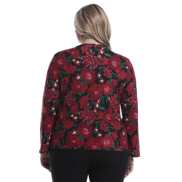 Plus Size Rafaella(R) Long Sleeve Embellished Neck Floral Blouse alternate view