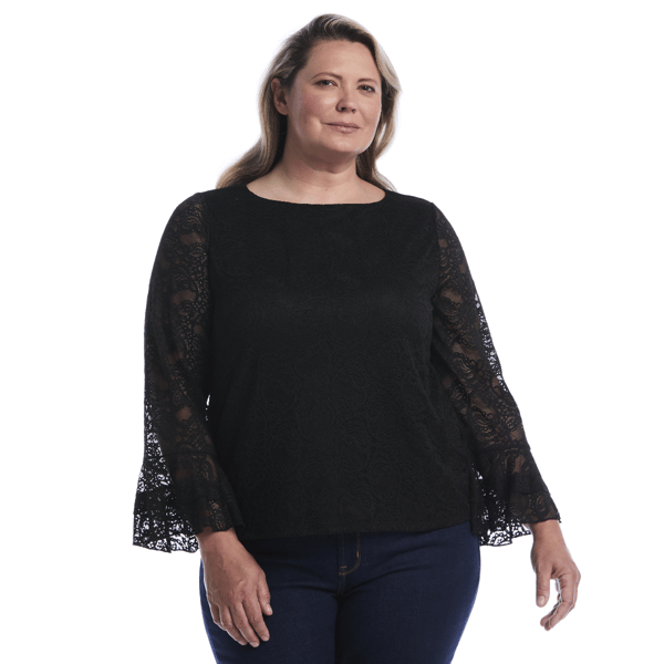 Plus Size Rafaella(R) Long Lace Ruffle Sleeve Blouse