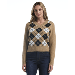 Petite Rafaella(R) Long Sleeve V-Neck Argyle Sweater