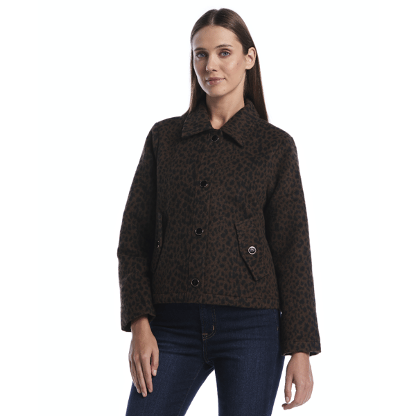 Petite Rafaella(R) Plush Leopard Wool Blend Jacket