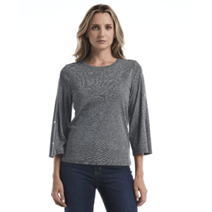 Petite Rafaella(R) 3/4 Wide Sleeve Button Detail Blouse