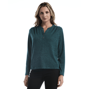 Petite Rafaella(R) Long Sleeve Split Neck Solid Blouse