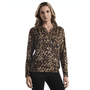 Petite Rafaella(R) Long Sleeve Split Neck Leopard Blouse