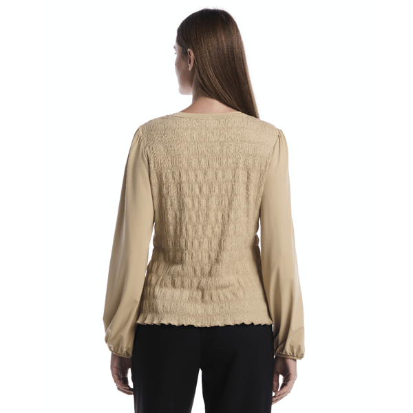 Petite Rafaella(R) Long Sleeve Smocked Solid Blouse alternate view