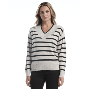 Womens Rafaella(R) Long Sleeve V-Neck Stripe Sweater