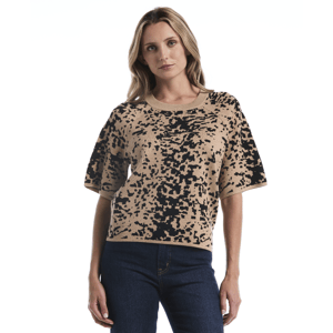 Womens Rafaella(R) Boxy Elbow Sleeve Abstract Sweater
