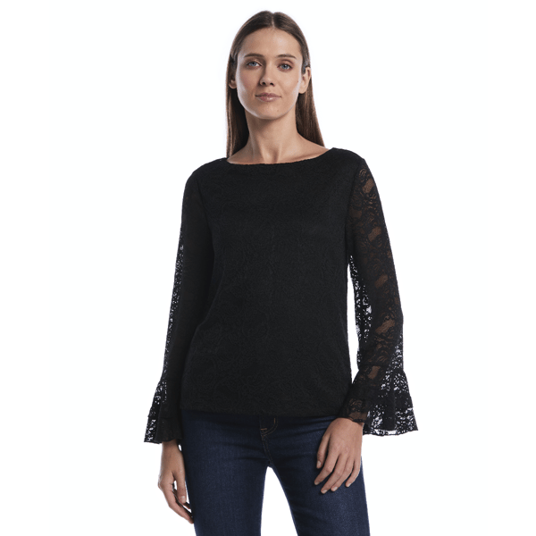 Womens Rafaella(R) Long Lace Ruffle Sleeve Blouse