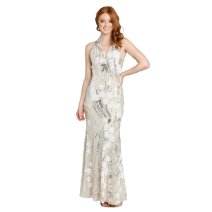Juniors Morgan & Co. Floral Sequin Tie Back Halter Sheath Dress