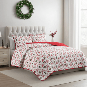 VCNY Home Multi Christmas Bow Microfiber 3pc. Quilt Set
