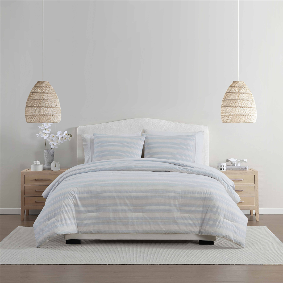 Palm Aire Bay Light Blue 3pc. Stripe Cotton Comforter Set