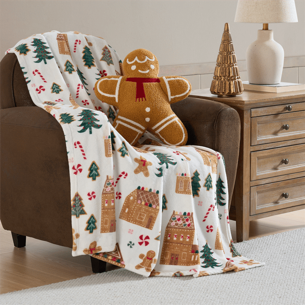 Hallmark Gingerbread 2pc. Holiday Plush Throw & Pillow Set