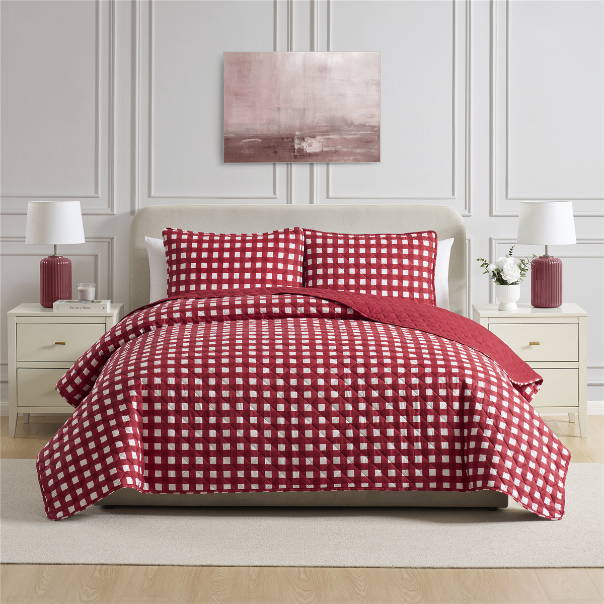 Vcny Home Gingham Microfiber 3-Pc. Quilt Set, Full/Queen - Red
