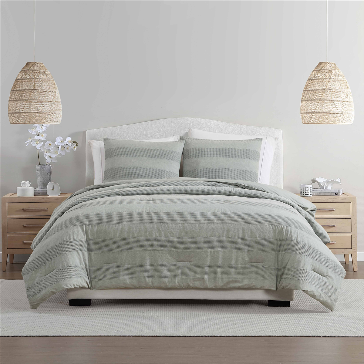 Palm Aire Harbor Waffle Stripe 3-Piece Comforter Set, King - Sage