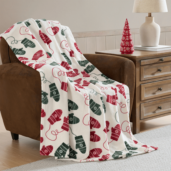 Hallmark Mittens Plush Holiday Throw Blanket