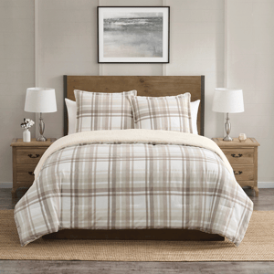 VCNY Home Plaid 3pc. Brushed Cotton Flannel/Sherpa Comforter Set