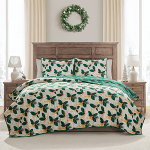 Hallmark Green Poinsettia 3pc. Holiday Quilt Set