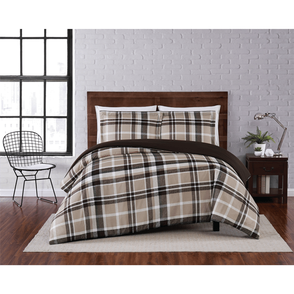 Truly Soft Paulette Plaid Taupe 3pc. Duvet Cover Set