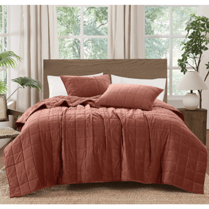 Brooklyn Loom Matte Cotton Velvet Box Stitch 3pc. Quilt Set