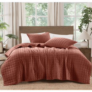 Brooklyn Loom Matte Cotton Velvet Wavy Square 3pc. Quilt Set